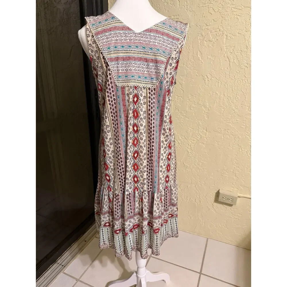 Style & Co Sleeveless Tiered Boho Dress Geometric Print Size S - Picture 3 of 9